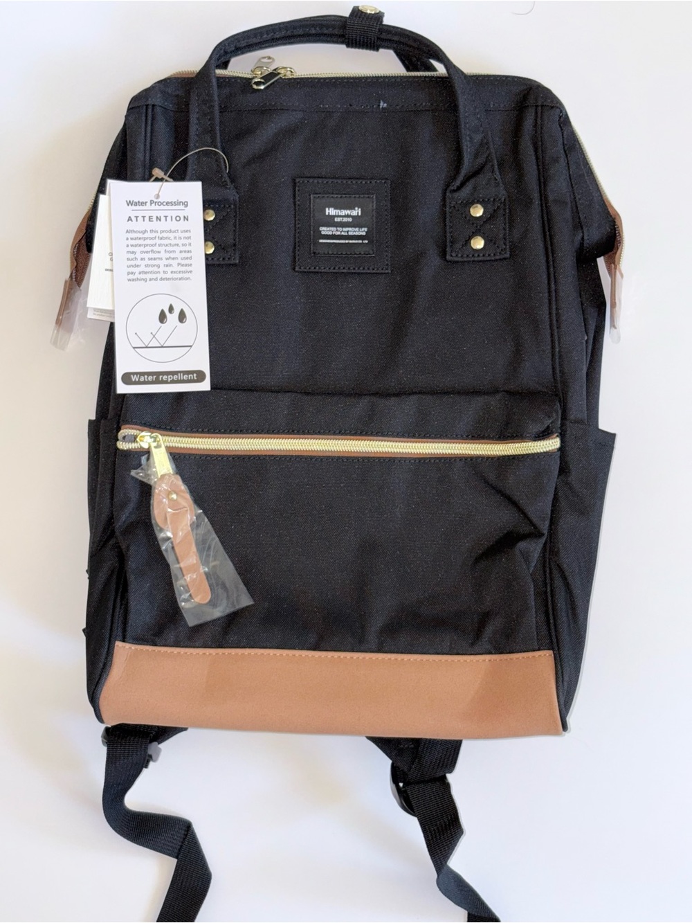 Himawari EST.2010 Black & Tan Water-Repellent Backpack W/ USB 900D Series